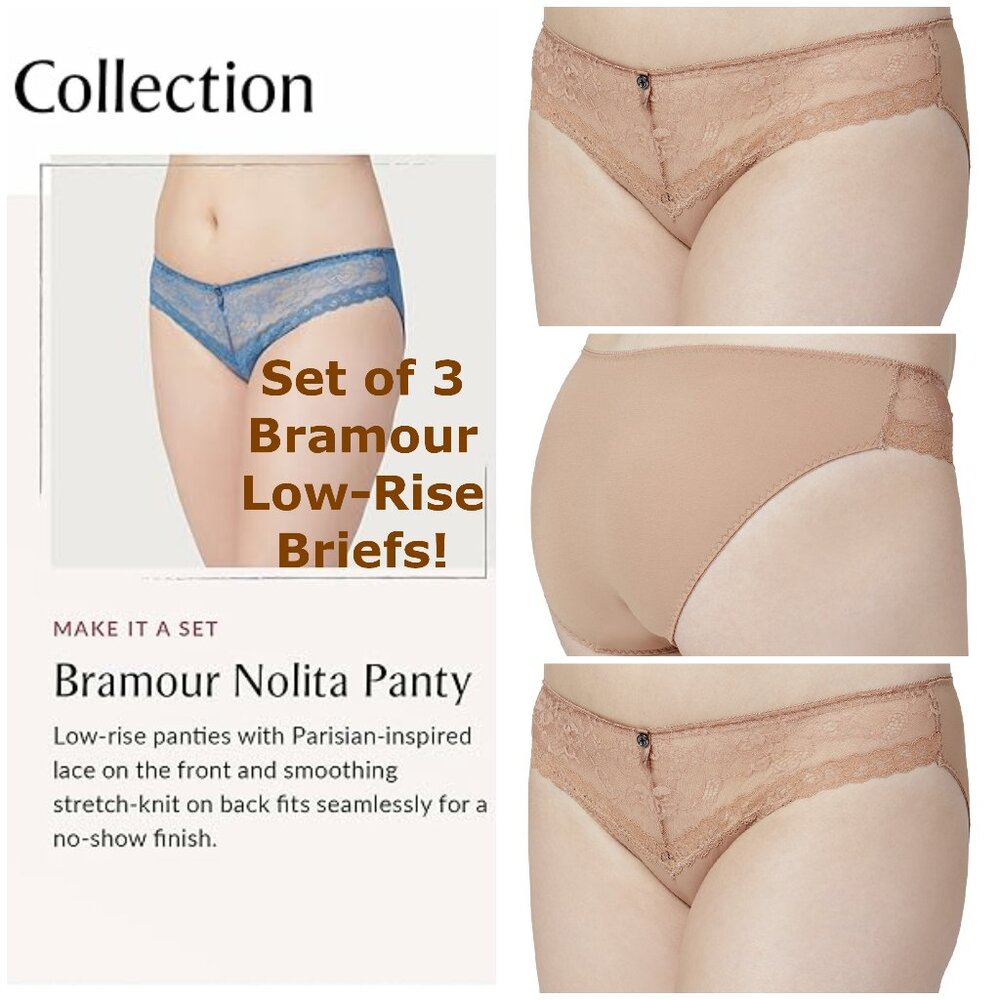 Set of 3! Panties XL Briefs Bramour Nolita 32-XL FITS 31-32" Waist Low Cut Nude